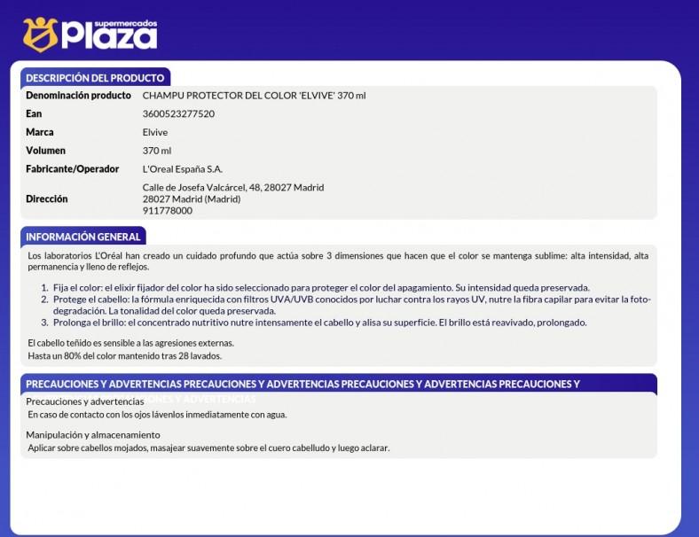 CHAMPU COLOR VIVE FIJADOR DE COLOR,370ML ELVIVE