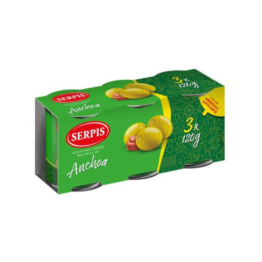 ACEITUNAS RELLENAS DE ACHOA, 3X40GR SERPIS