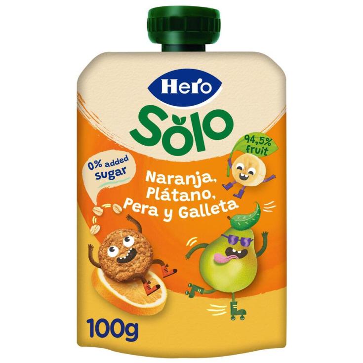 POUCHE NARANJA-PLATANO-GALLETA, 100GR HERO NANOS