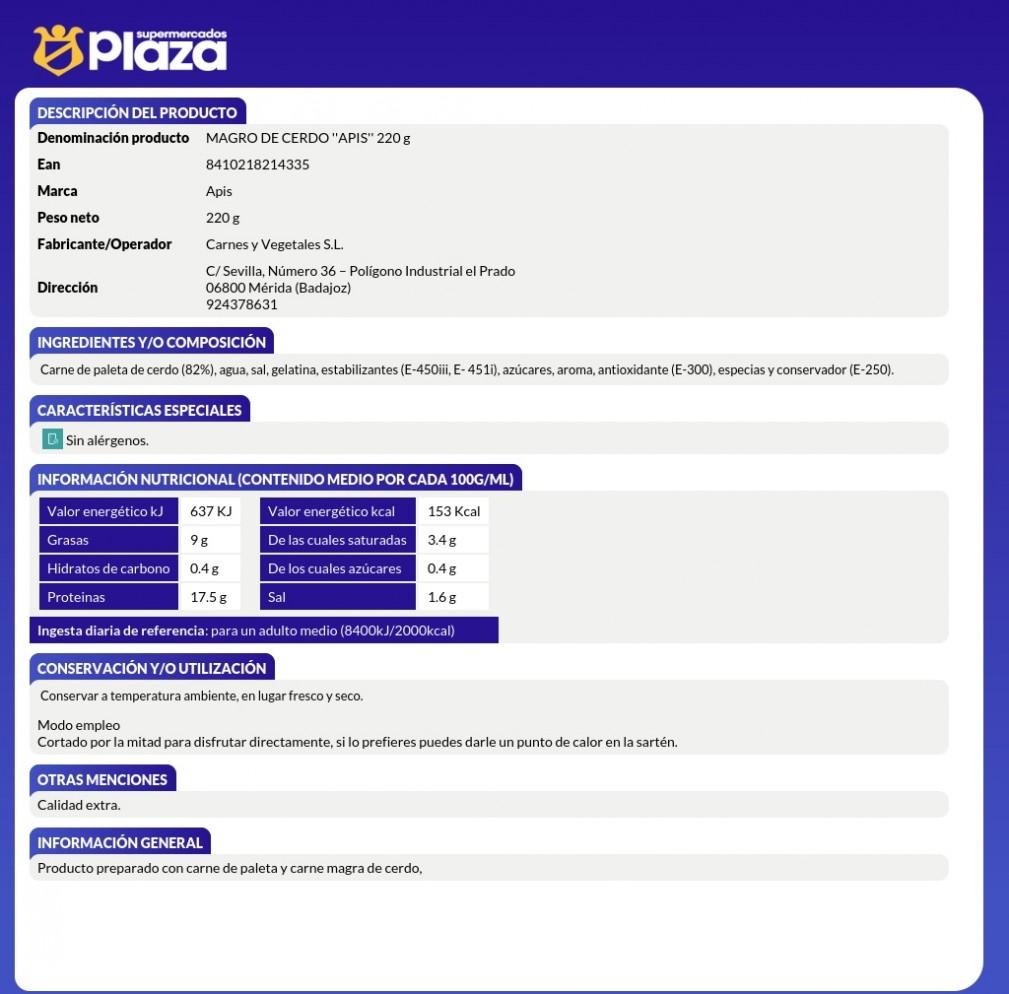 MAGRO DE CERDO, 200GR APIS