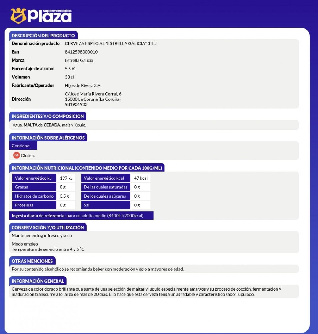 CERVEZA ESPECIAL, 330ML ESTRELLA DE GALICIA