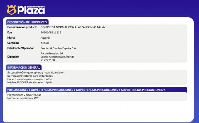 COMPRESA CON ALAS NORMAL, 14UD AUSONIA