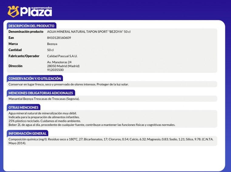 AGUA MINERAL, 500ML BEZOYA