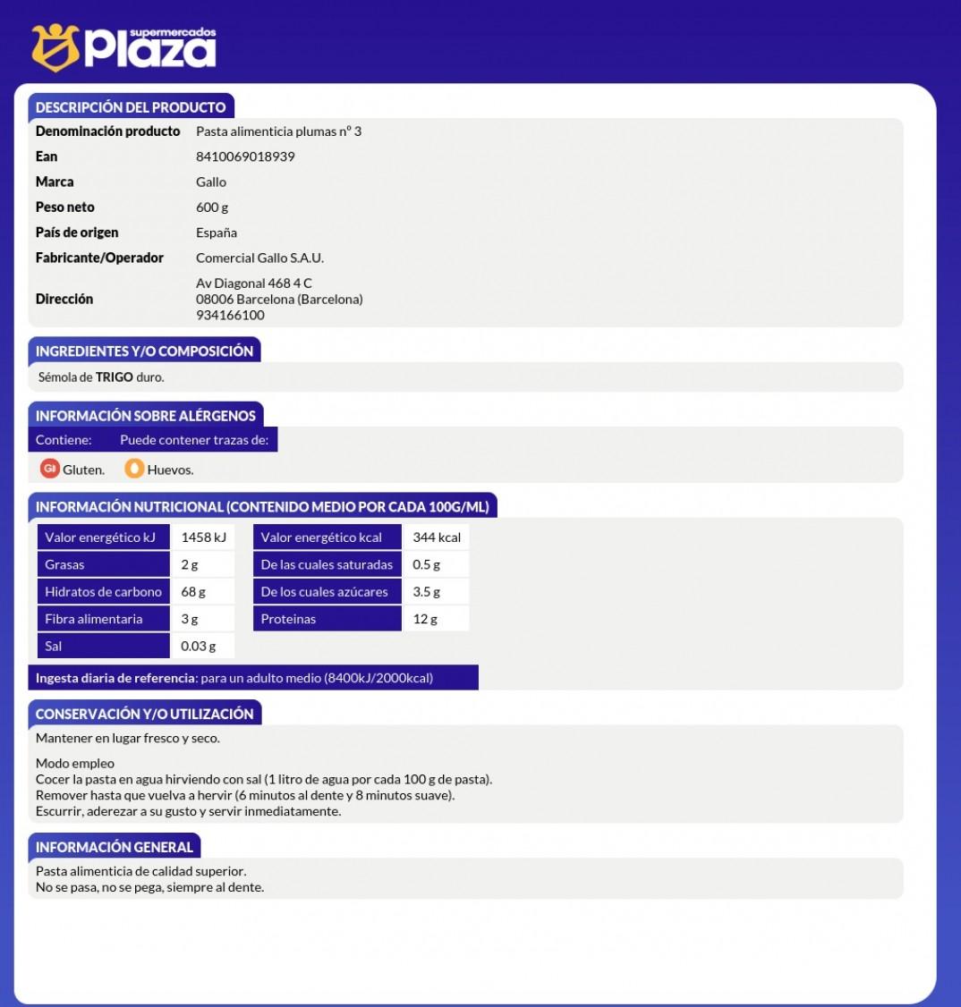 MACARRON PLUMA 3, 400G GALLO