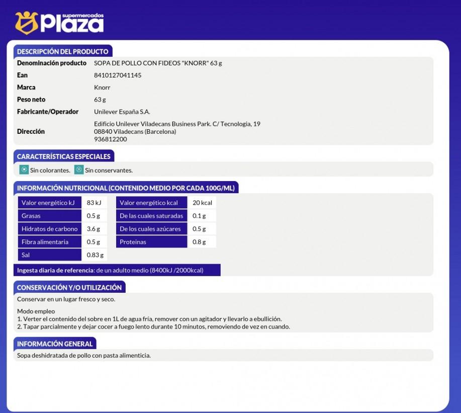 SOPA POLLO CON FIDEOS, 61GR KNORR