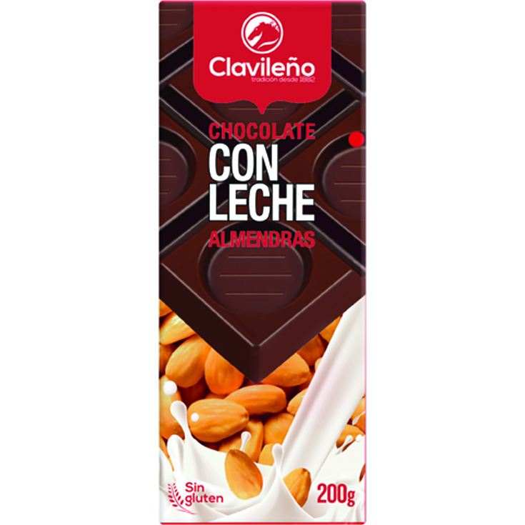 CHOCOLATE CON LECHE ALMENDRAS, 200G CLAVILEÑO