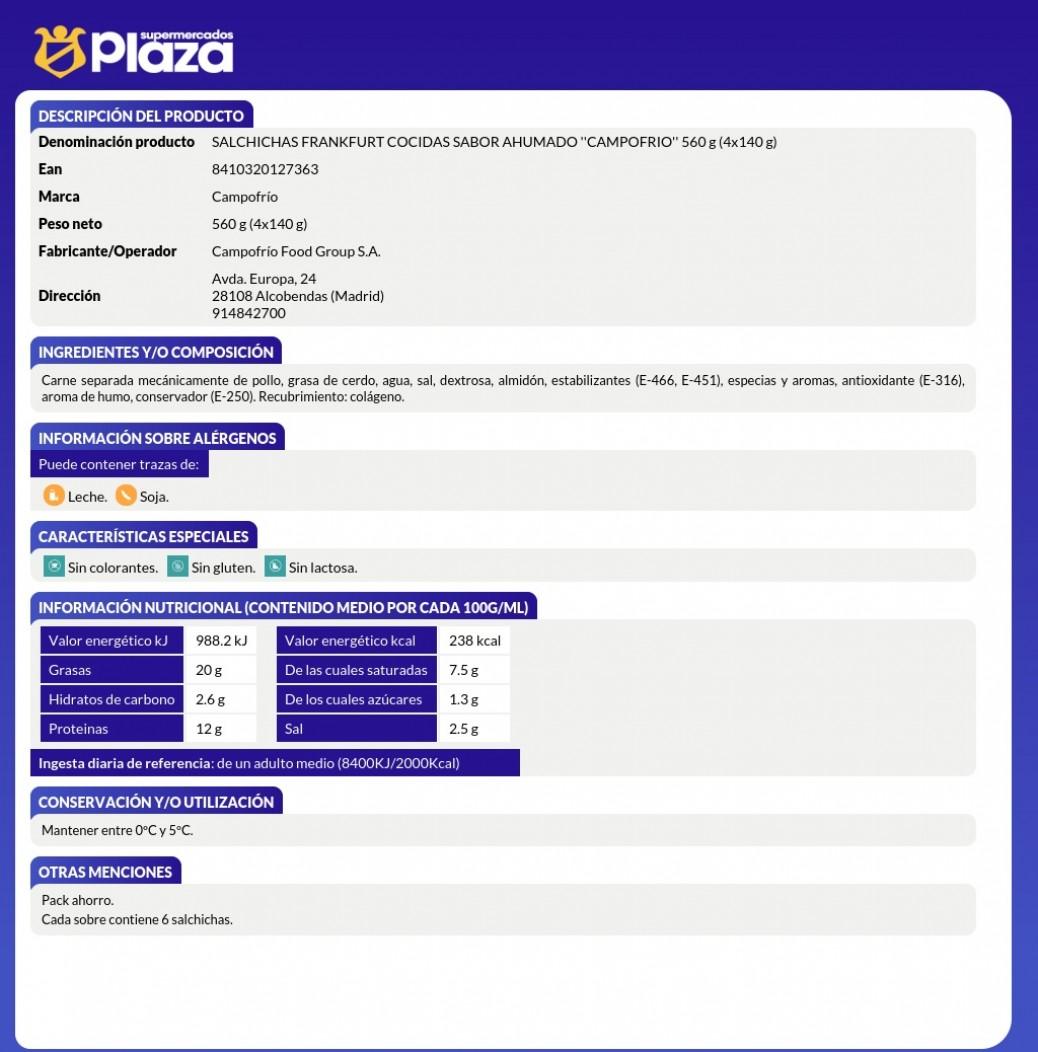 SALCHICHAS FRANKFURT P-4, 560G CAMPOFRIO