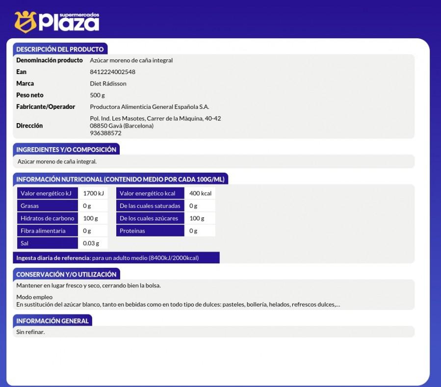 AZUCAR MORENO , 500G DIAT RADISSON