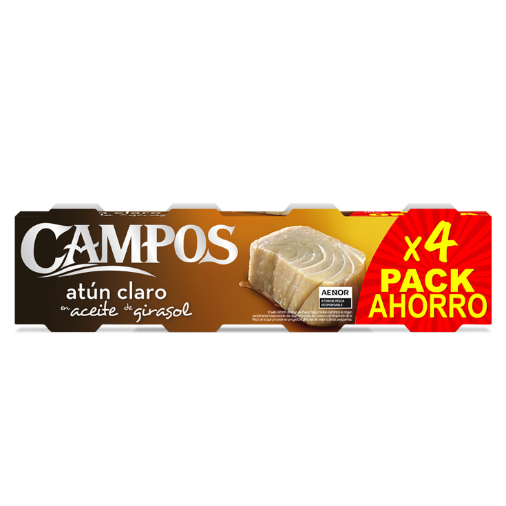 ATUN CLARO EN ACEITE DE GIRASOL, 3+1X52G CAMPOS