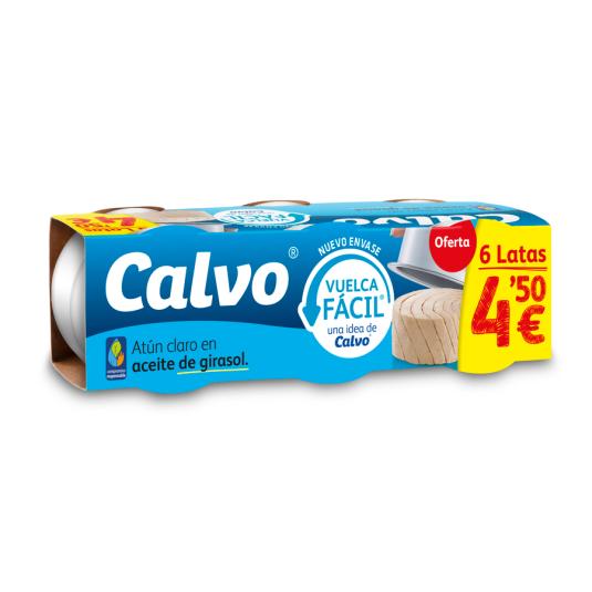 ATUN CLARO EN ACEITE GIRASOL, 6X65G CALVO