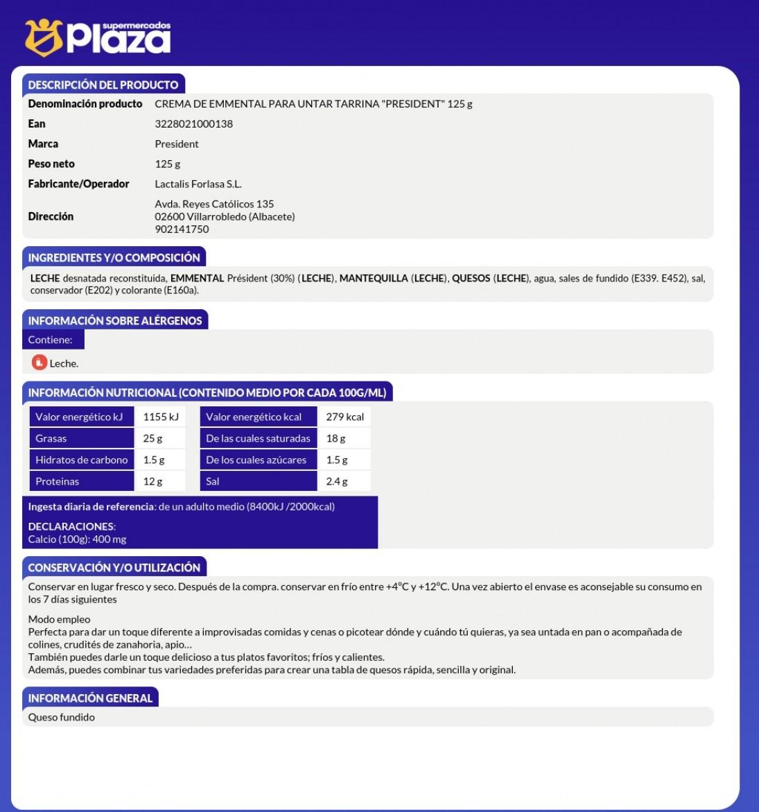 CREMA QUESO EMMENTAL, 125G PRESIDENT