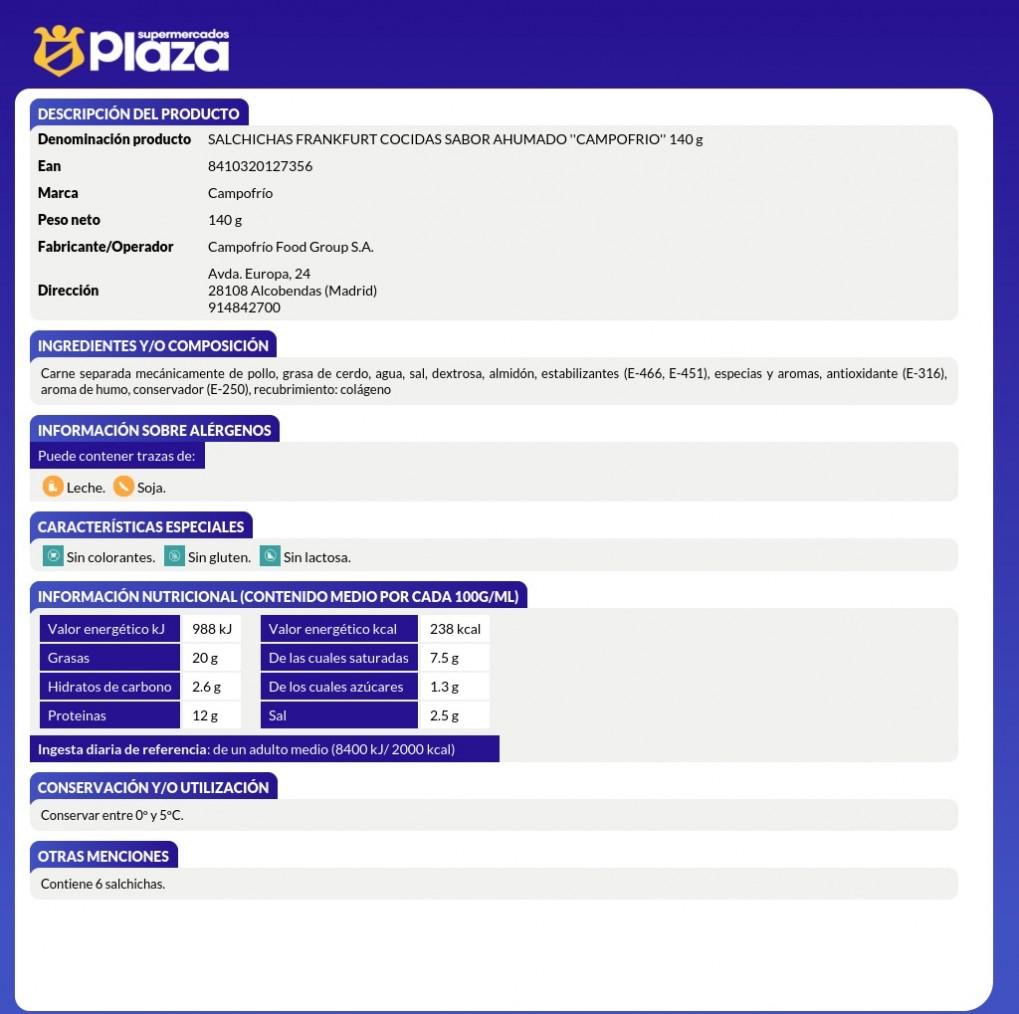 SALCHICHAS FRANKFURT , 140G CAMPOFRIO
