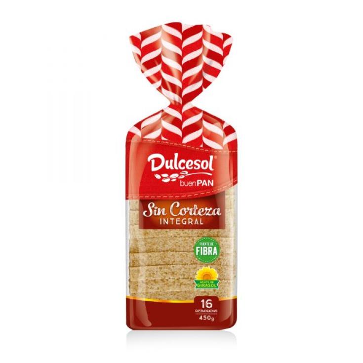PAN DE MOLDE SIN CORTEZA INTEGRAL , 450G DULCESOL