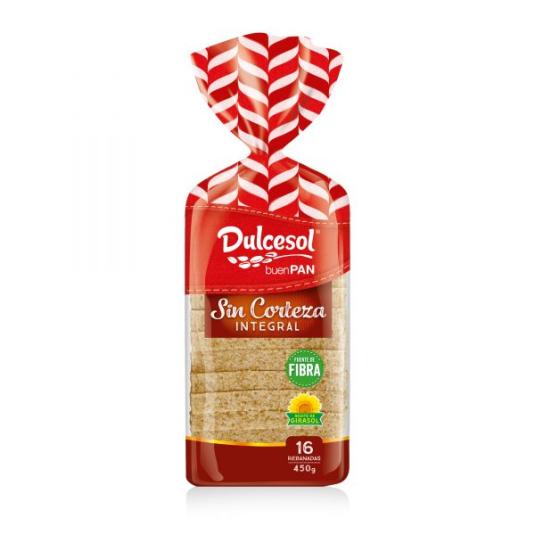 PAN DE MOLDE SIN CORTEZA INTEGRAL , 450G DULCESOL