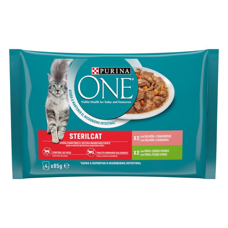 COMIDA HUMEDA GATO ESTERILIZADO SALMON Y PAVO 4X85 PURINA ON