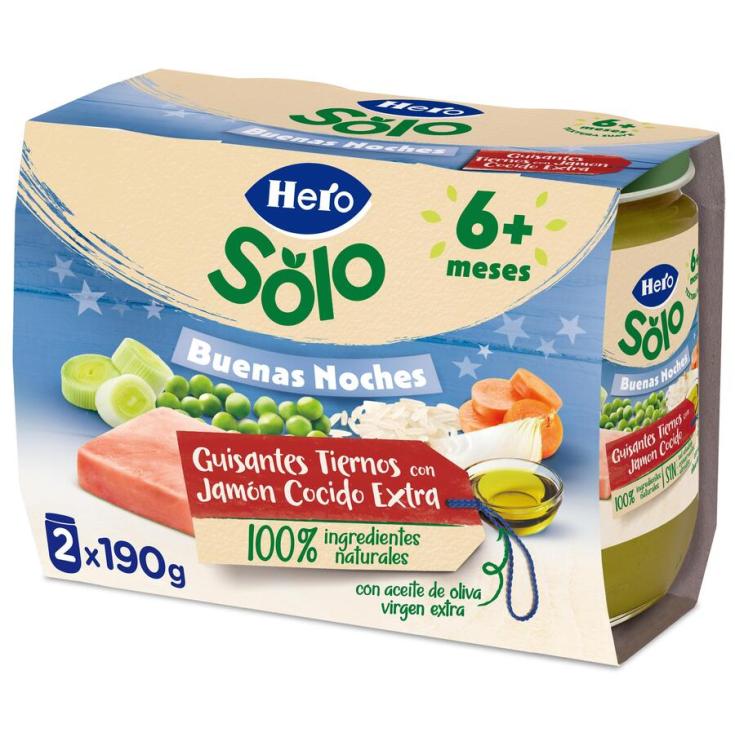 TARRITO GUISANTES CON JAMON, 2X190GR HERO BABY