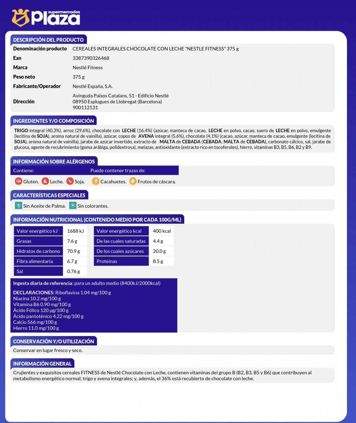 CEREALES FITNESS CHOCOLATE, 375G NESTLE