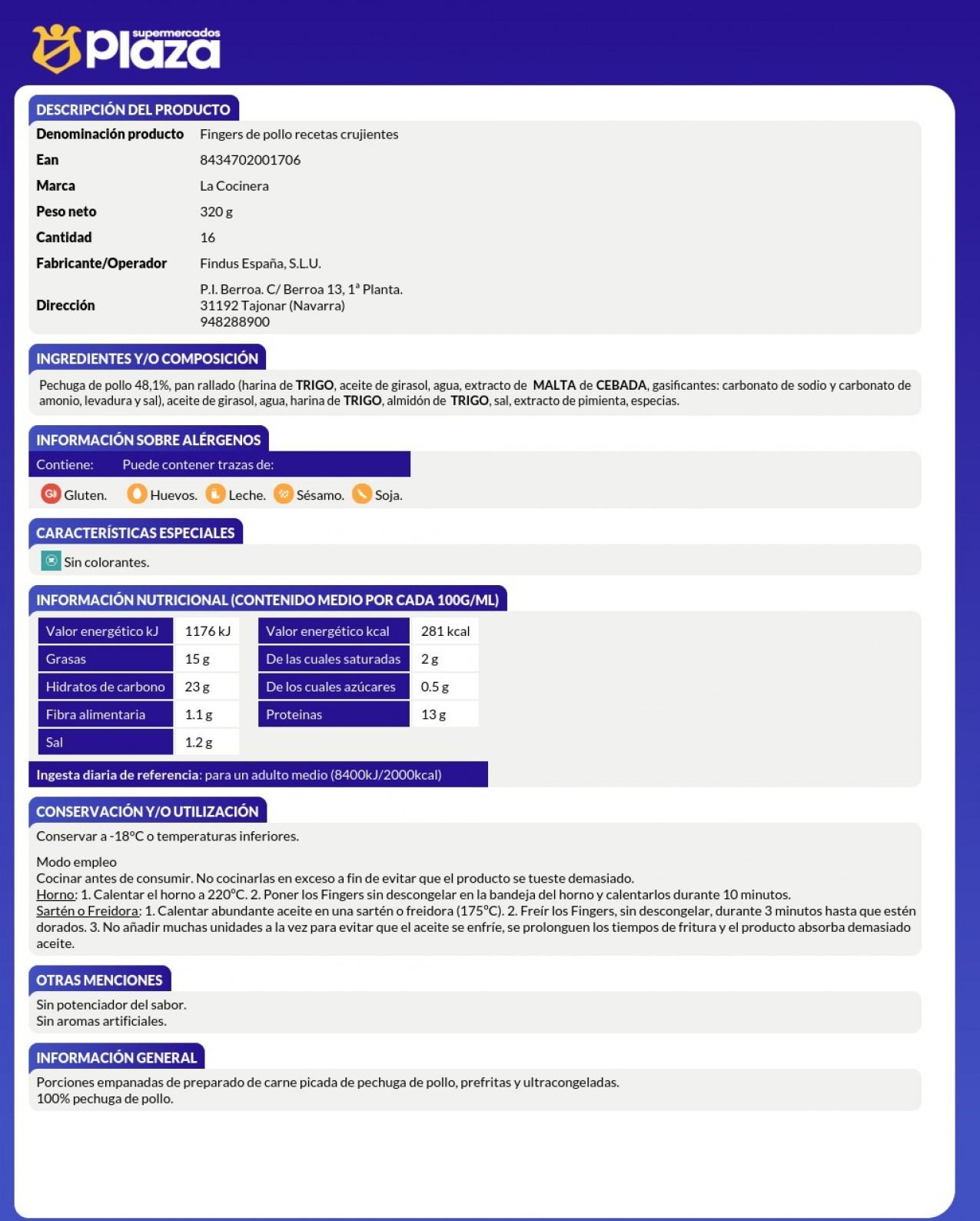 RECETAS CRUJIENTES FINGERS POLLO , 320G LA COCINERA