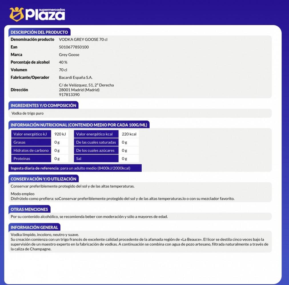 VODKA, 70CL GREY GOOSE