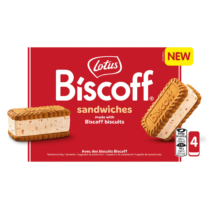 BISCOFF SANDWICH DE HELADO CON TROZOS DE GALLETA, 4*80 LOTUS