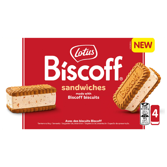 BISCOFF SANDWICH DE HELADO CON TROZOS DE GALLETA, 4*80 LOTUS